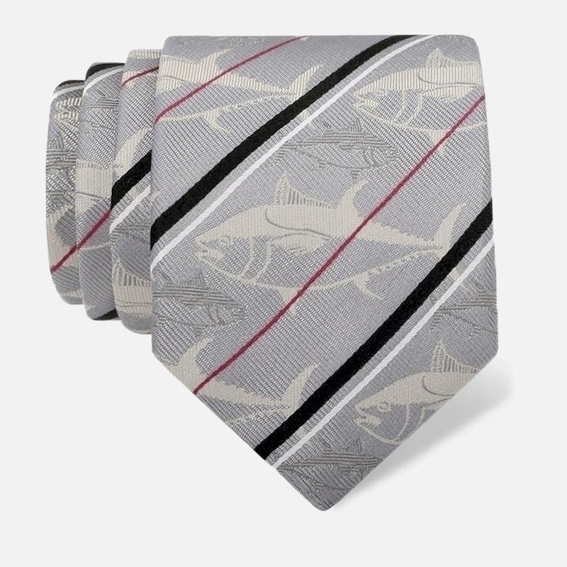 Cravat CROATA Thematic  Tuna fish Light grey  Silk 100%  