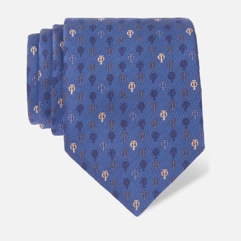 Cravat CROATA AuHRum Thematic Limited edition Glagolitic alphabet Blue  Silk 89%, Metalized silk thread (gold) limited 11%  