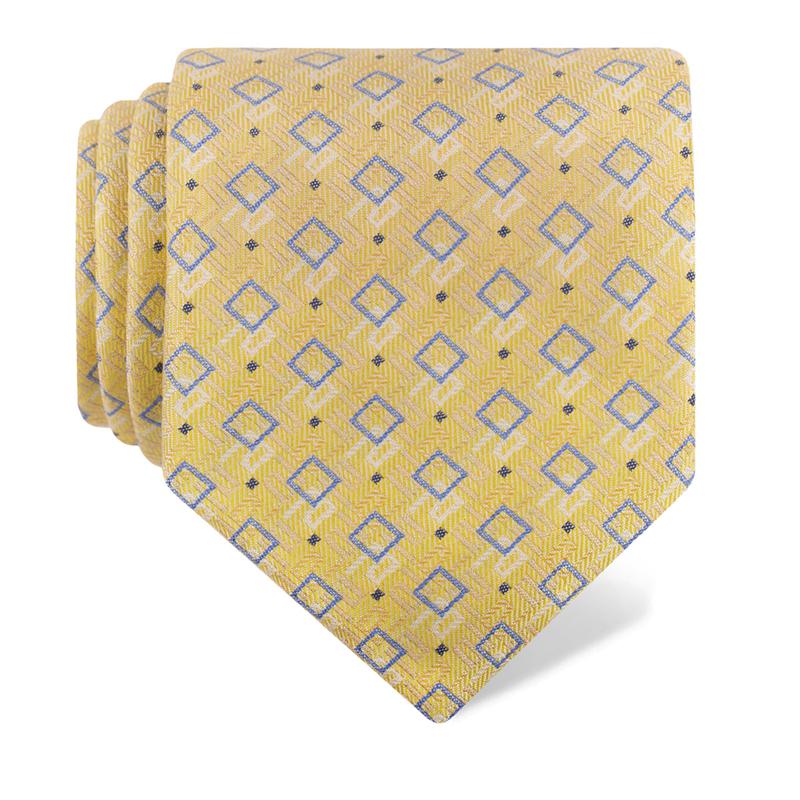 Cravat CROATA Teflon Thematic  Glagolitic alphabet Yellow  Silk 100%  