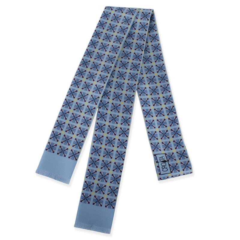 Shawl necktie CROATA Thematic Thematic Glagolitic alphabet Light blue  Silk 100%  