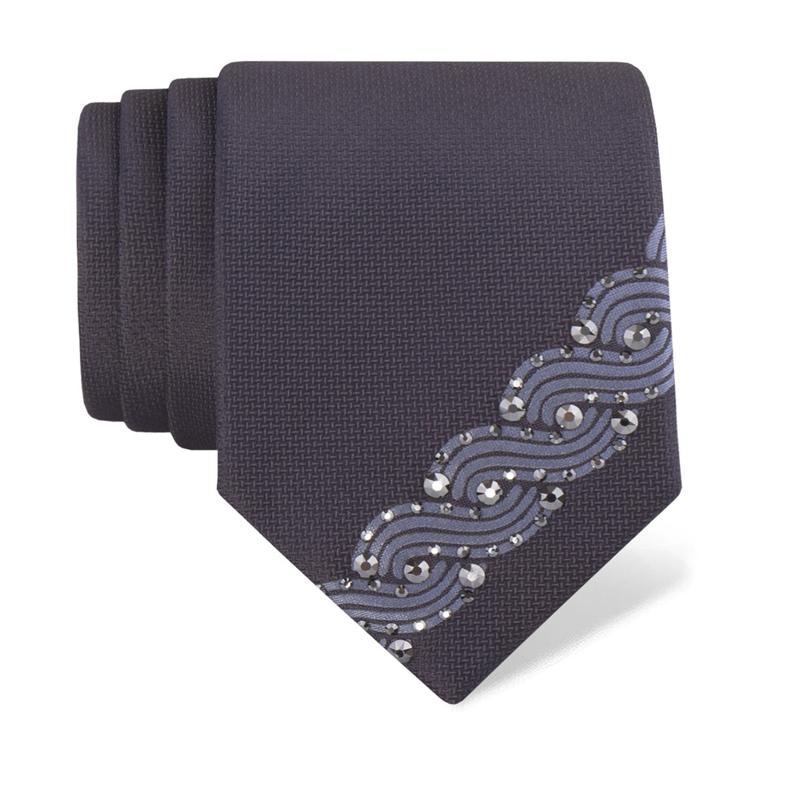 Cravat CROATA Kristal Thematic Limited edition Braiding Dark blue  Silk 100%, High quality chrystals  
