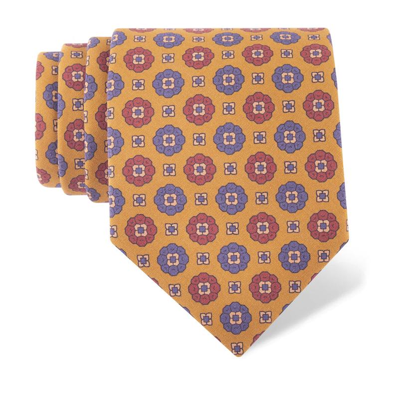 Cravat CROATA Classic Regular Flora and Fauna Yellow  Silk 100%  