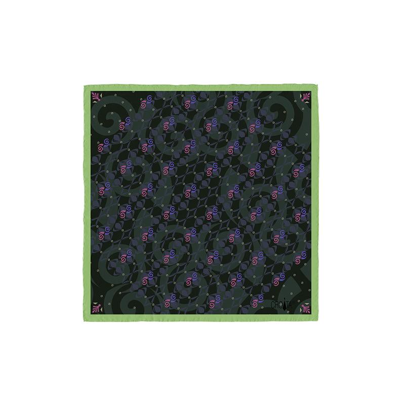 Small scarf CROATA Classic Scarf, classic Flora and Fauna Green  Silk 100%  