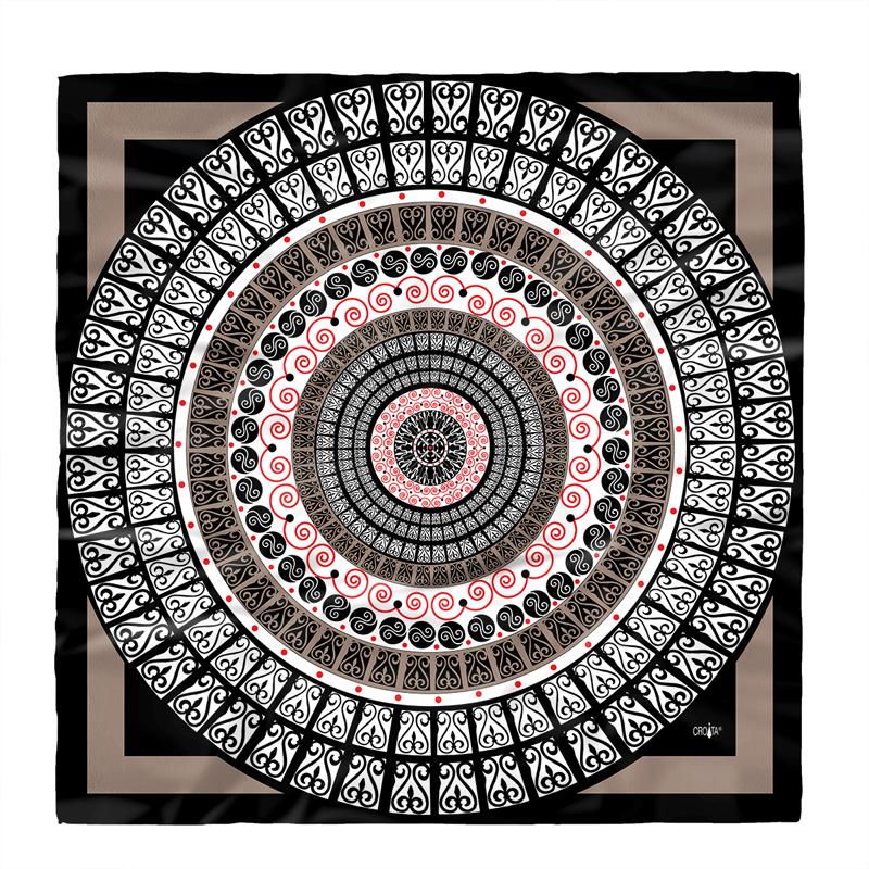 Scarf CROATA Brijuni Thematic  Secession Black  Silk 100%  
