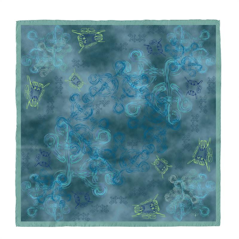 Scarf CROATA Brijuni Thematic  Braiding and glagolitic alphabet Olive  Silk 100%  