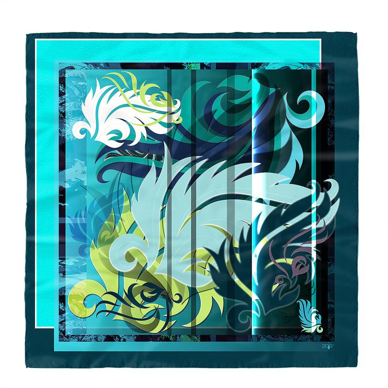 Scarf CROATA Brijuni Classic  Flora and Fauna Petroleum  Silk 100%  