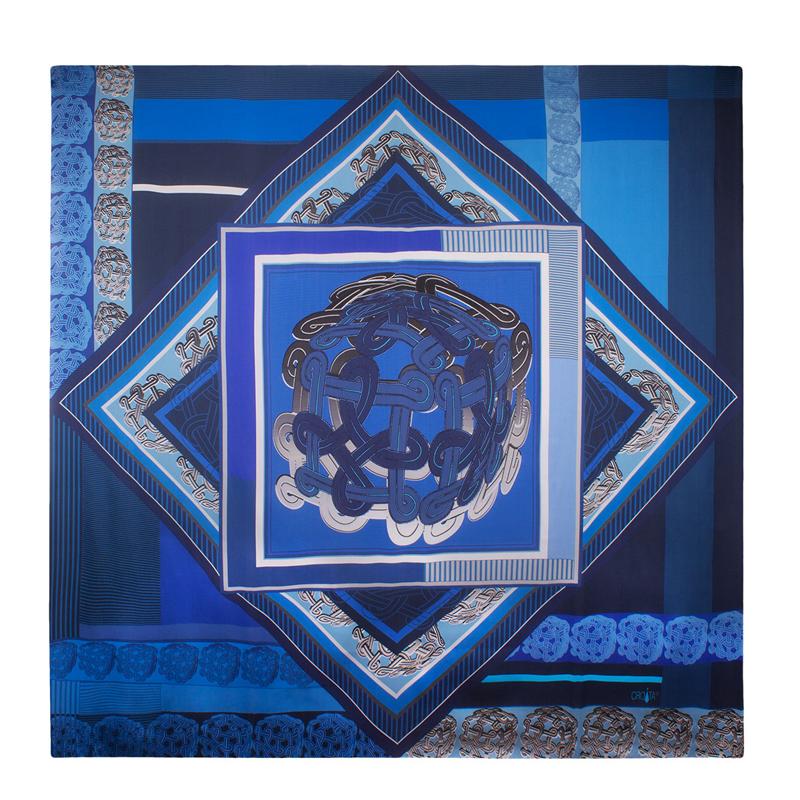 Scarf CROATA Brijuni Thematic  Braiding Dark blue  Silk 100%  