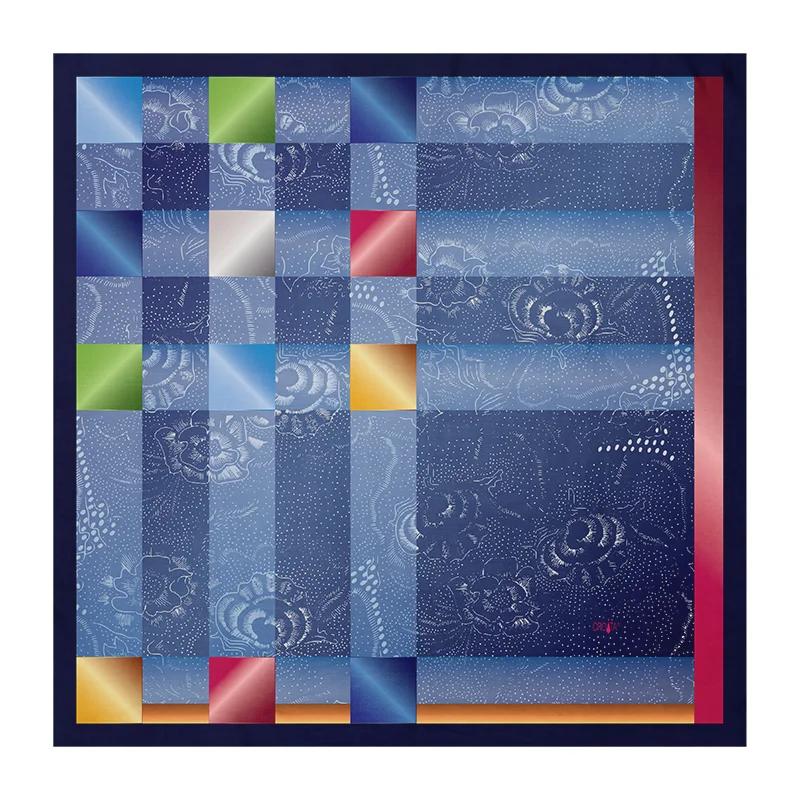 Scarf CROATA Brijuni Thematic  Folk embroidery Dark blue  Silk 100%  
