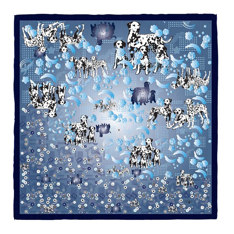 Scarf CROATA Brijuni Thematic Limited edition Dalmatian dog Blue  Silk 100%  