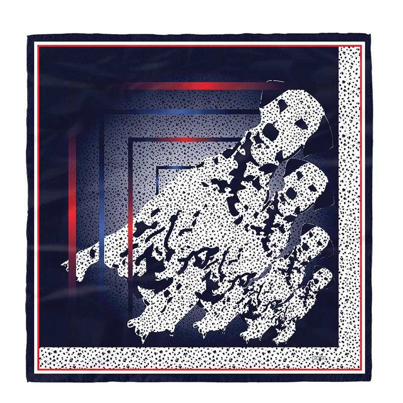 Scarf CROATA Brijuni Thematic Limited edition Dalmatian dog Dark blue  Silk 100%  