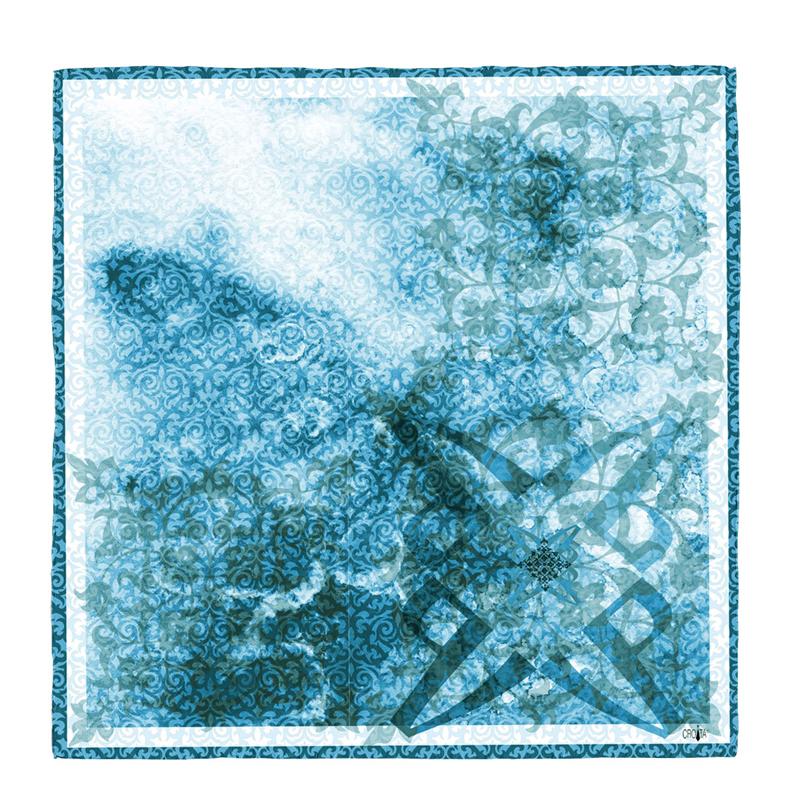 Scarf CROATA Dubrovnik Thematic  Glagolitic alphabet Light blue  Wool 48%, Silk 35%, Cashmere 17%  