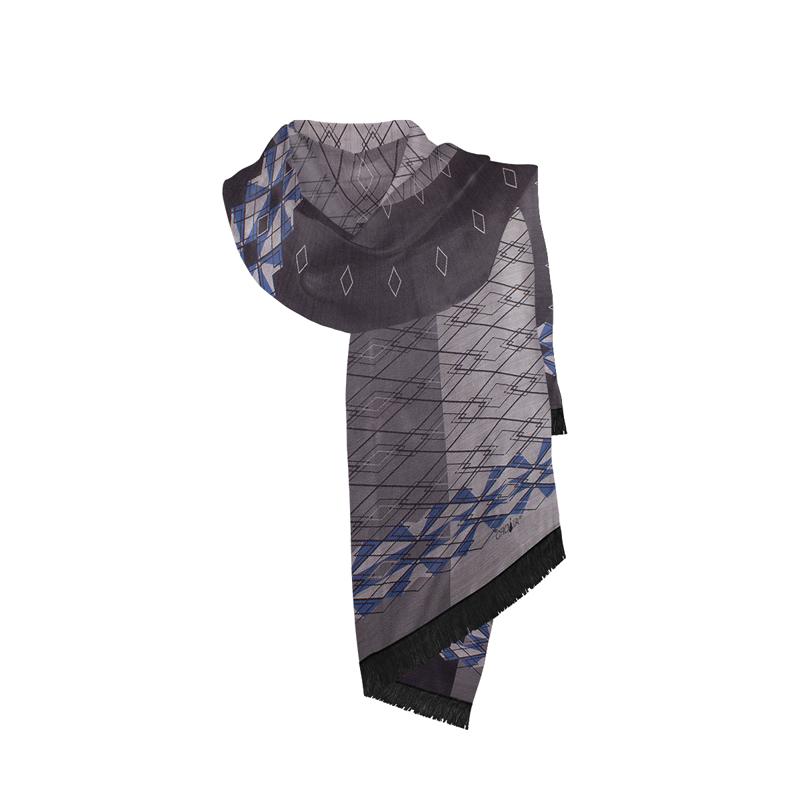 Shawl CROATA Thematic Shawl, thematic Folk embroidery Grey  Silk 100%  