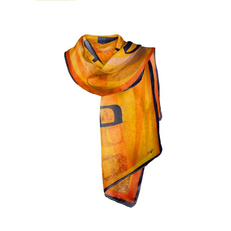 Shawl CROATA Brijuni Thematic Limited edition Glagolitic alphabet Yellow  Silk 100%  