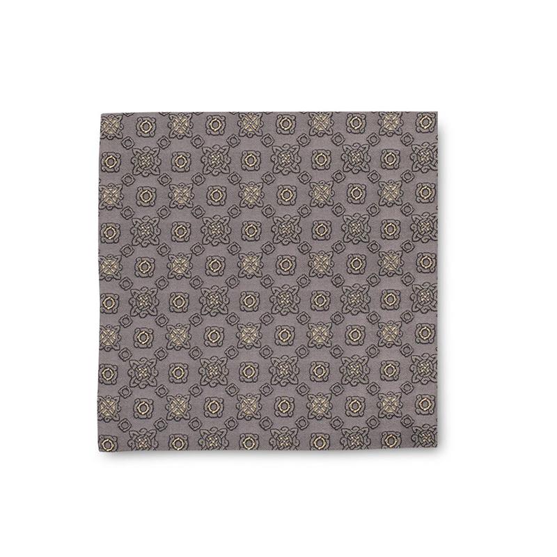 Pocket square CROATA auHRum Thematic Limited edition Braiding Light grey  Silk 80%, Golden laminated silk thread 20%  