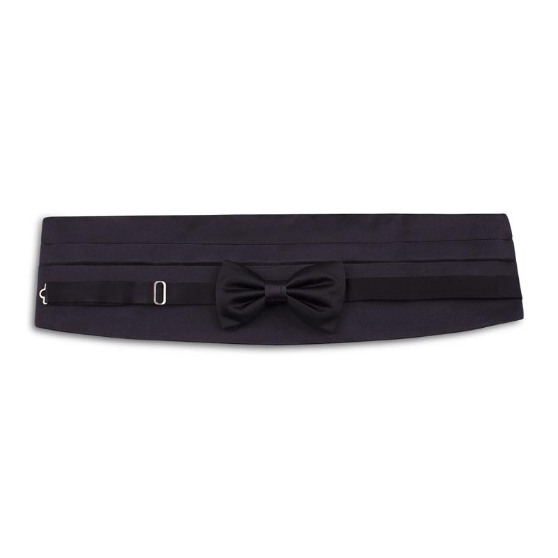 Bow tie + Cummerbund  set CROATA Classic Set of 2 products Solid Black  Silk 100%  
