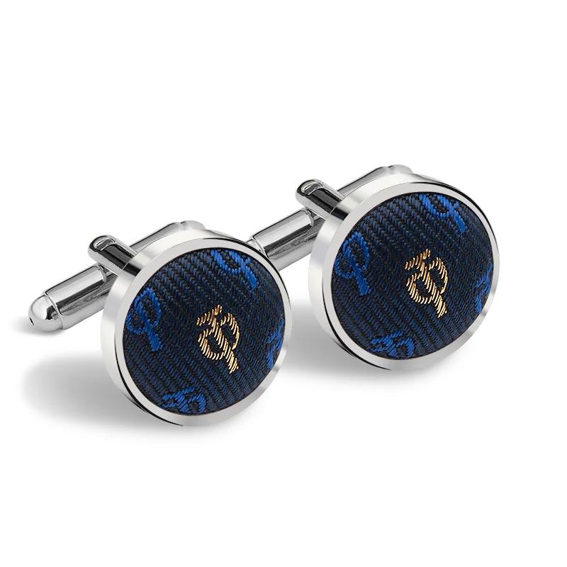 Cufflinks AuHRum Thematic  Glagolitic alphabet Dark blue  Silk 89%, Metalized silk thread (gold) limited 11%  