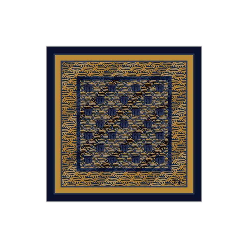 Small scarf CROATA Thematic Scarf, thematic Braiding Blue  Silk 100%  