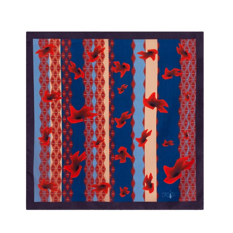 Small scarf CROATA Classic  Flora and Fauna Blue  Silk 100%  