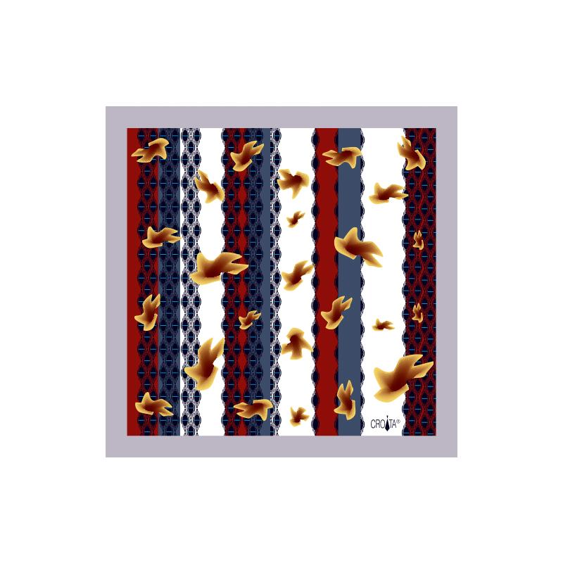 Small scarf CROATA Classic  Flora and Fauna Light grey  Silk 100%  