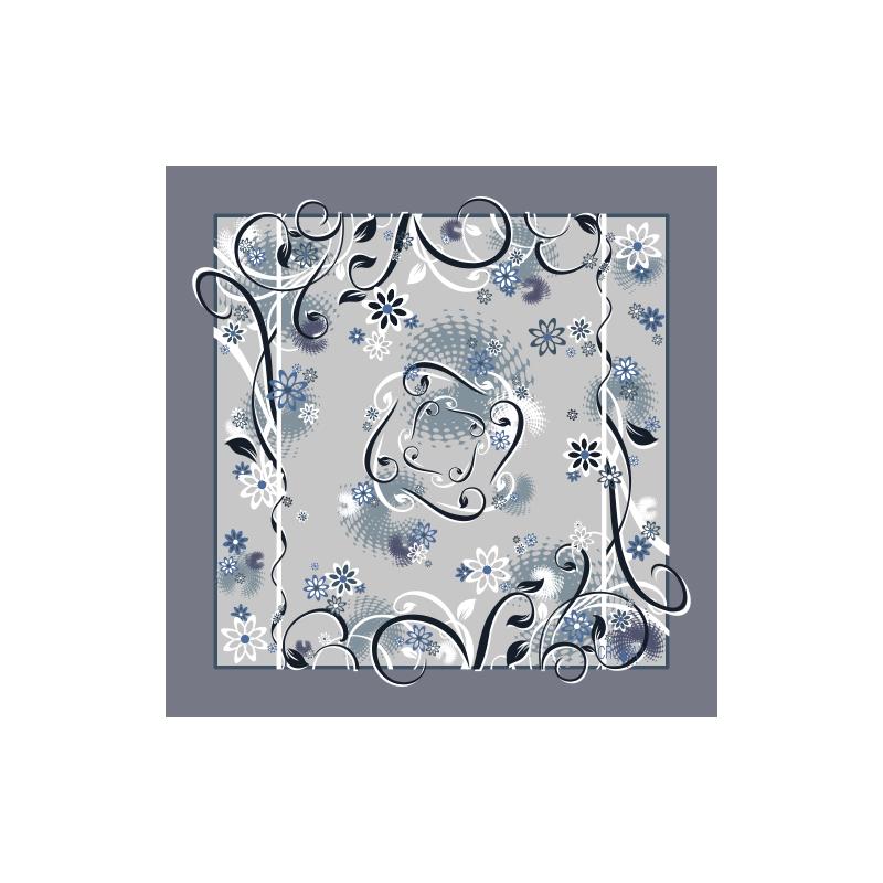 Small scarf CROATA Classic  Flora and Fauna Grey  Silk 100%  