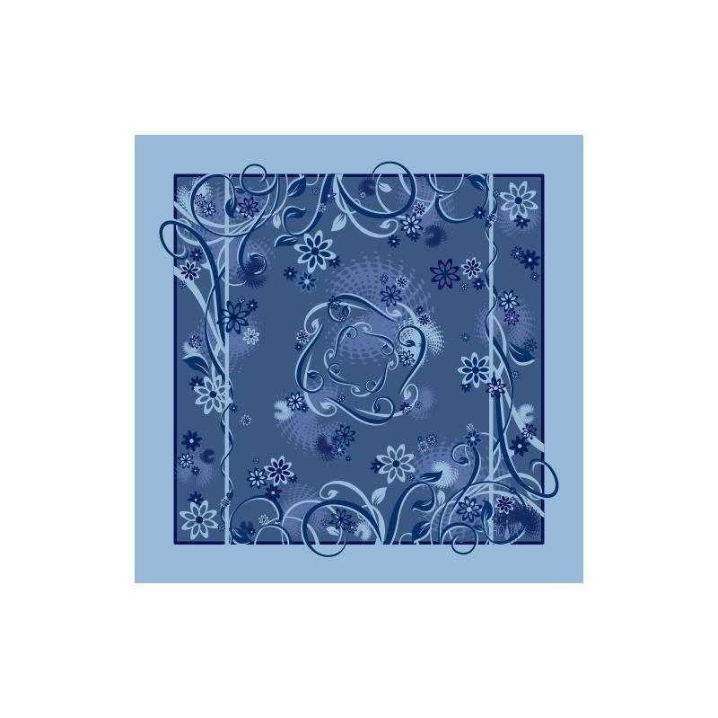 Small scarf CROATA Classic  Flora and Fauna Light blue  Silk 100%  