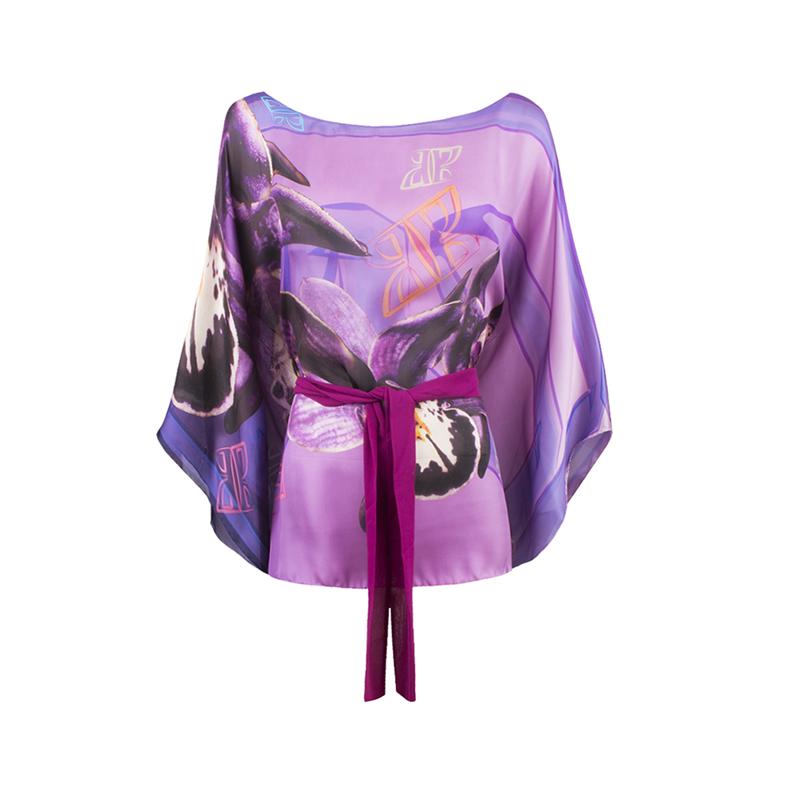 Kaftan CROATA Brijuni Thematic Short Glagolitic alphabet Purple  Silk 100%  