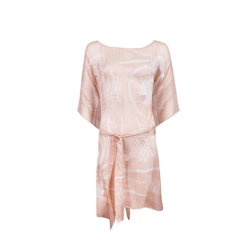 Kaftan CROATA Dubrovnik Thematic Semi-long Braiding and glagolitic alphabet Cream  Silk 100%  