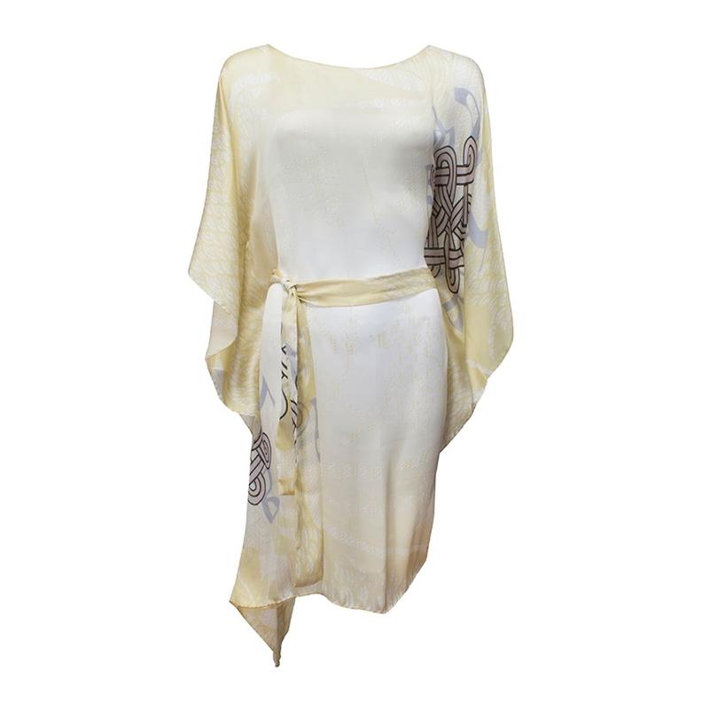 Kaftan CROATA Dubrovnik Thematic Semi-long Braiding and glagolitic alphabet Champagne  Silk 100%  