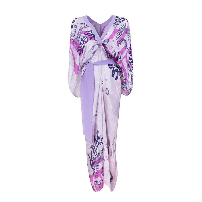 Kaftan CROATA Dubrovnik Thematic Long Glagolitic alphabet Lilac  Silk 100%  