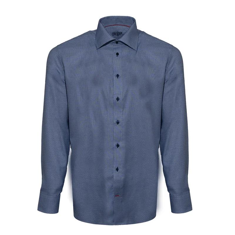 Dress shirt CROATA Brijuni Classic Tailored Solid Blue  Cotton 100%  Long sleeve
