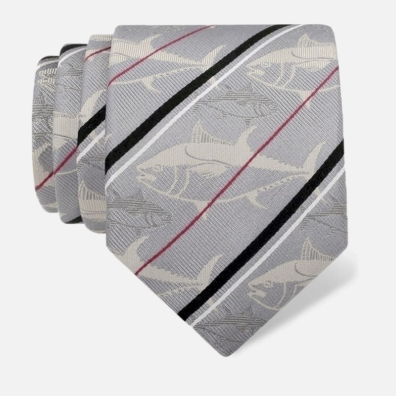 Cravat CROATA Thematic  Tuna fish Light grey  Silk 100%  