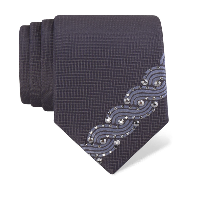 Cravat CROATA Kristal Thematic Limited edition Braiding Dark blue  Silk 100%, High quality chrystals  