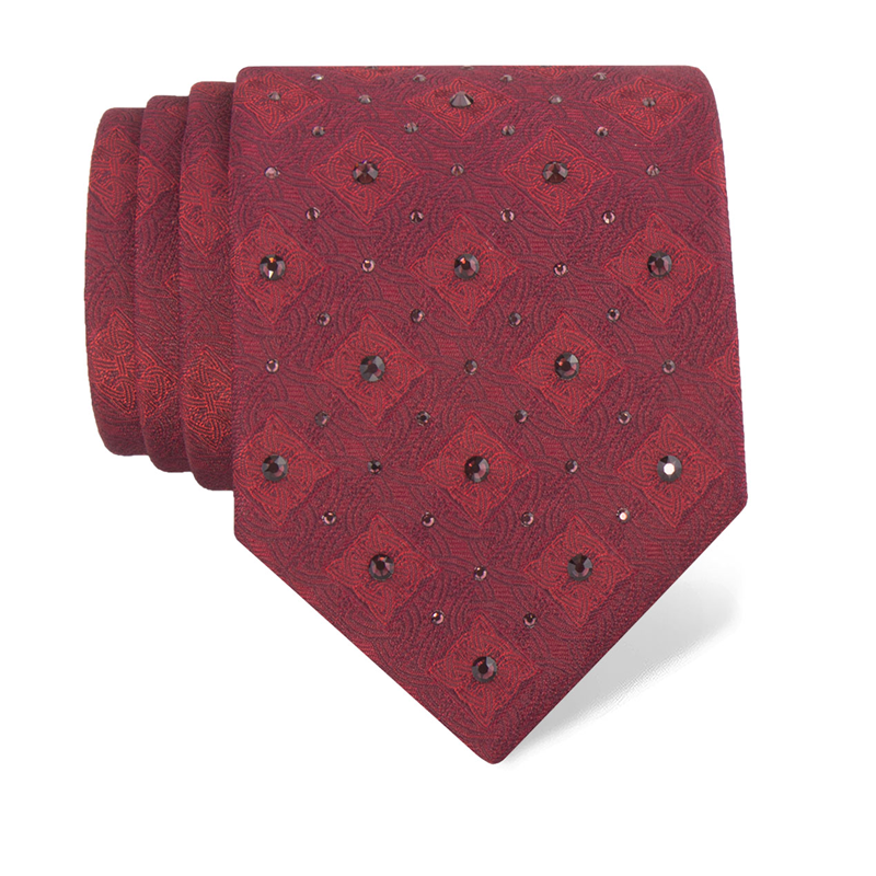 Cravat CROATA Kristal Thematic Limited edition Braiding Red  Silk 100%, High quality chrystals  