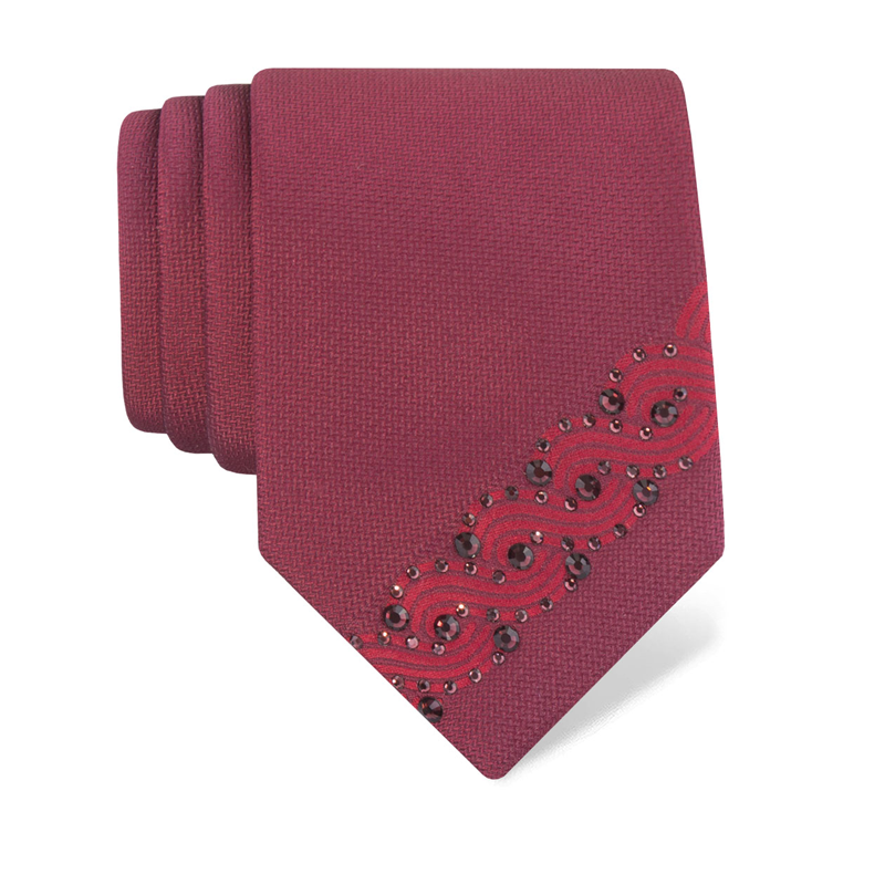 Cravat CROATA Kristal Thematic  Braiding Wine red  Silk 100%, High quality chrystals  