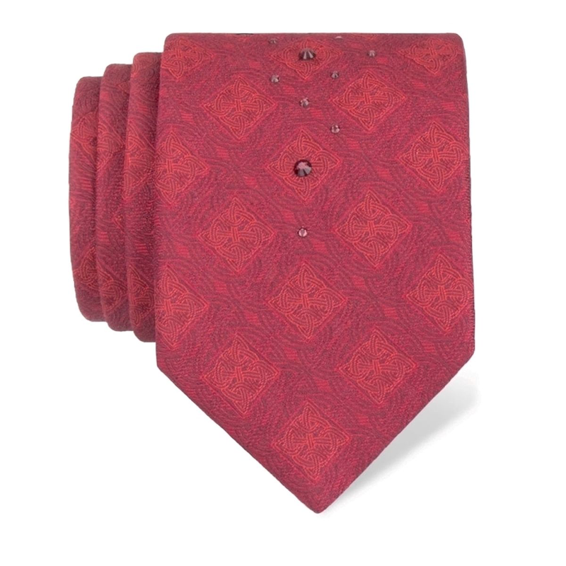 Cravat CROATA Kristal Thematic  Braiding Red  Silk 100%, High quality chrystals  