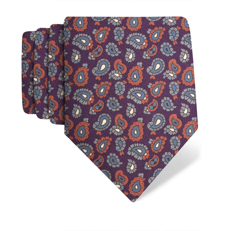 Cravat CROATA Classic Regular Paisley Purple  Silk 100%  