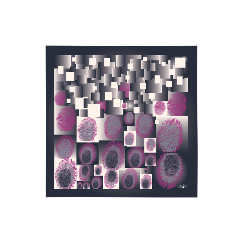 Scarf CROATA Thematic  Fingerprints by Ivan Vučetić Blue  Silk 100%  