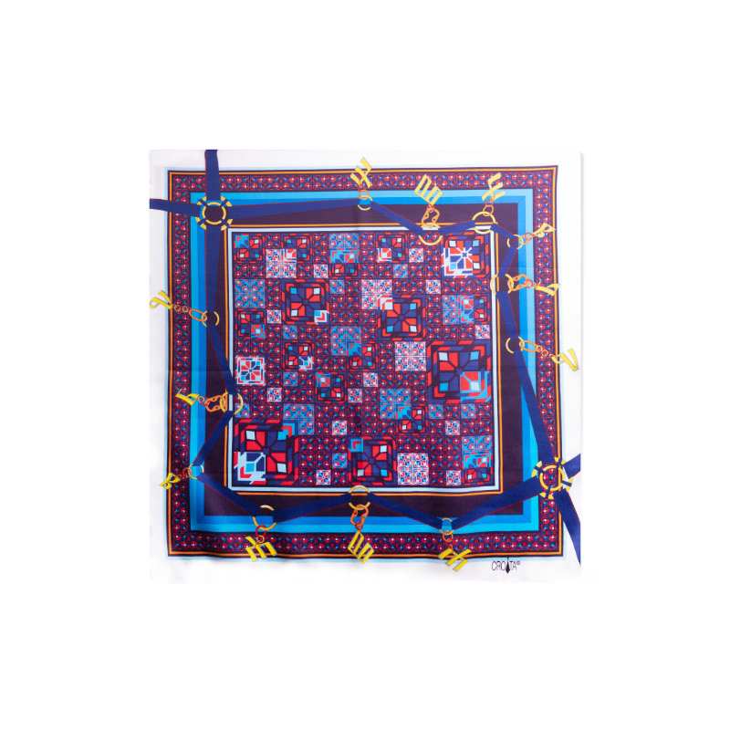 Scarf CROATA Thematic  Glagolitic alphabet Bone  Silk 100%  