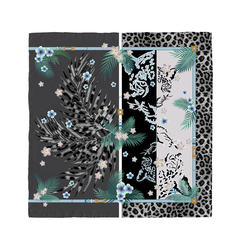 Scarf CROATA Classic Scarf, classic Flora and Fauna Olive  Silk 100%  