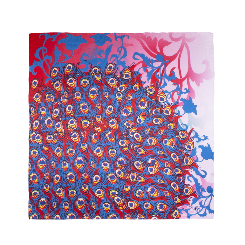 Scarf CROATA Classic Scarf, classic Flora and Fauna Petroleum  Silk 100%  