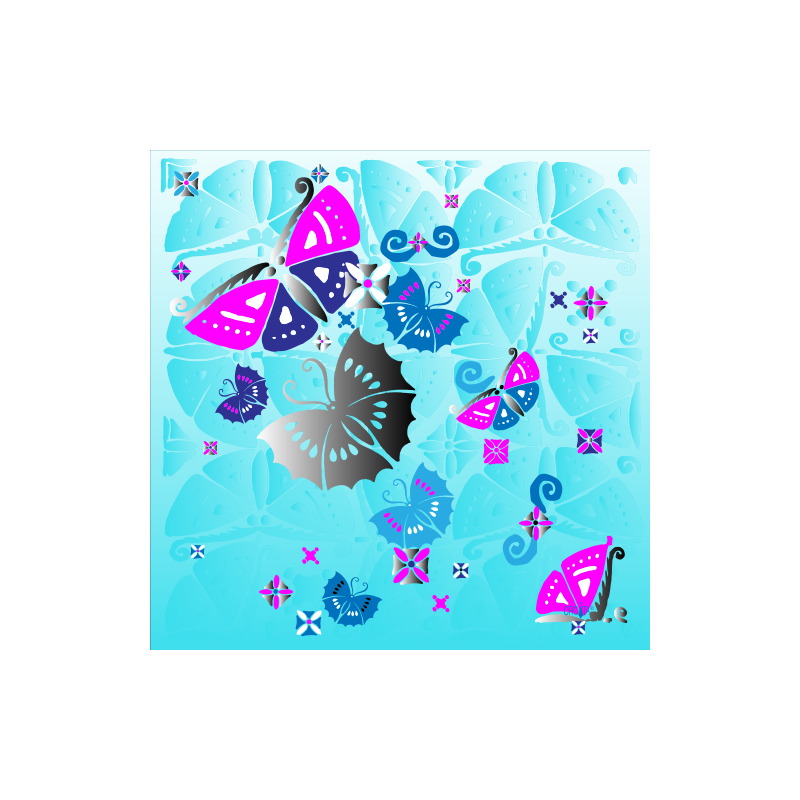 Scarf CROATA Classic Scarf, classic Flora and Fauna Turquoise  Silk 100%  