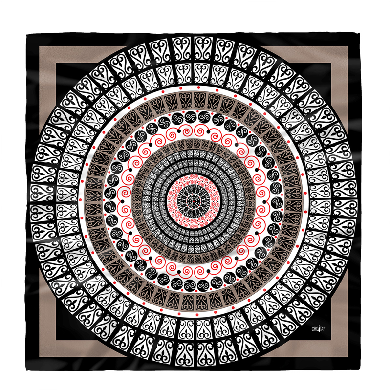 Scarf CROATA Brijuni Thematic  Secession Black  Silk 100%  