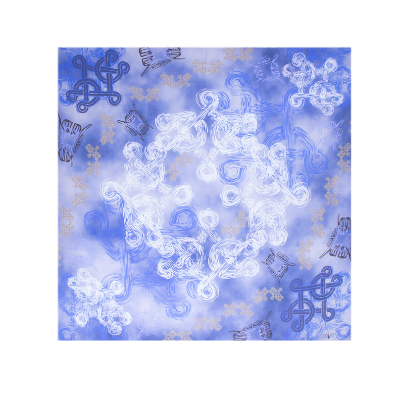 Scarf CROATA Brijuni Thematic Limited edition Braiding and glagolitic alphabet Grey  Silk 100%  