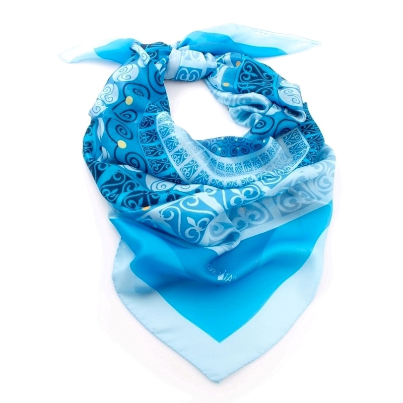 Scarf CROATA Brijuni Thematic Limited edition Secession Light blue  Silk 100%  