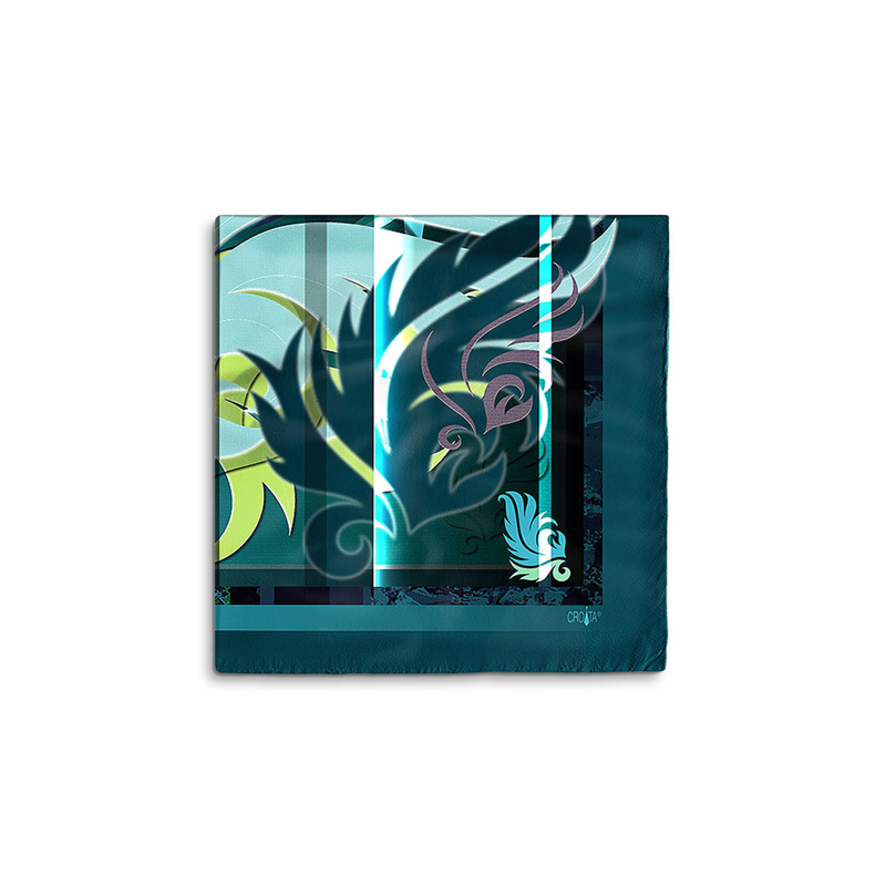 Scarf CROATA Brijuni Classic  Flora and Fauna Petroleum  Silk 100%  