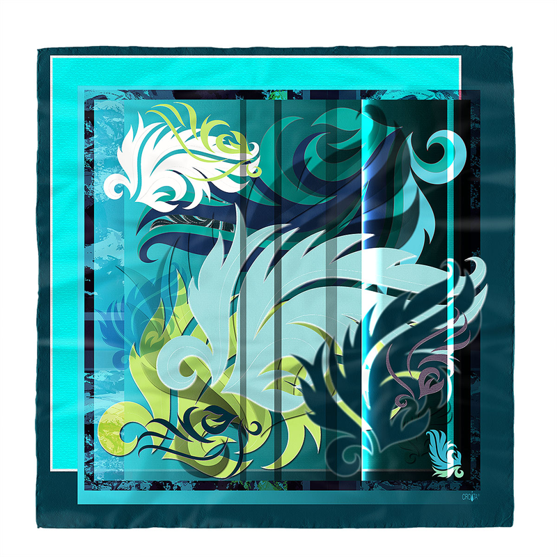 Scarf CROATA Brijuni Classic  Flora and Fauna Petroleum  Silk 100%  