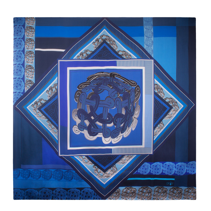Scarf CROATA Brijuni Thematic  Braiding Dark blue  Silk 100%  