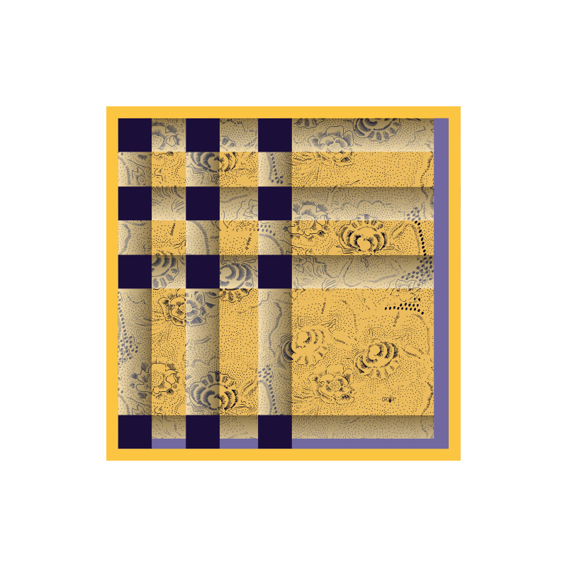 Scarf CROATA Brijuni Thematic Limited edition Folk embroidery Yellow  Silk 100%  