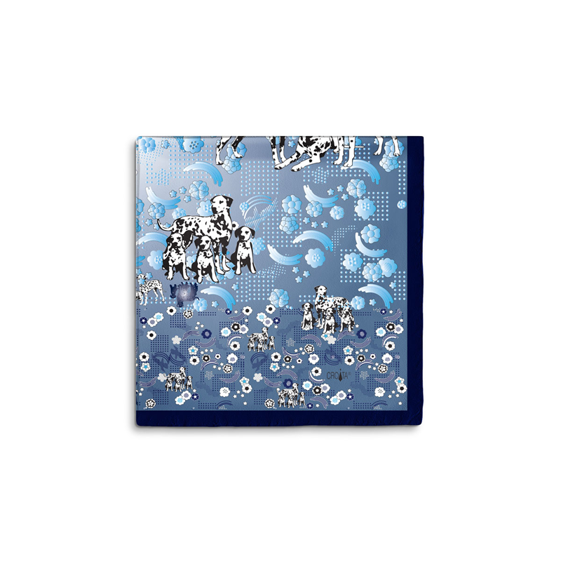 Scarf CROATA Brijuni Thematic Limited edition Dalmatian dog Blue  Silk 100%  
