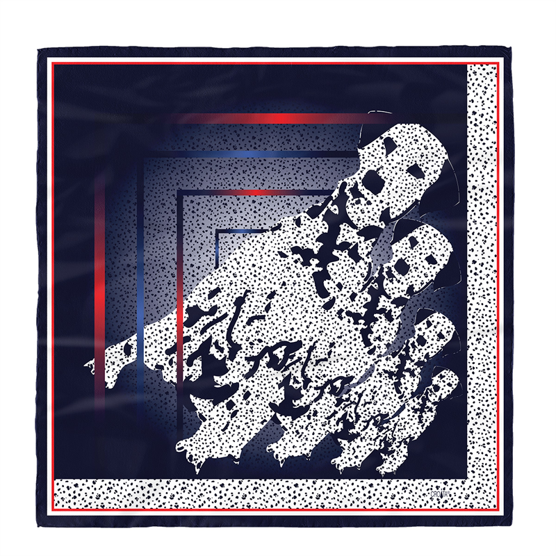 Scarf CROATA Brijuni Thematic Limited edition Dalmatian dog Dark blue  Silk 100%  